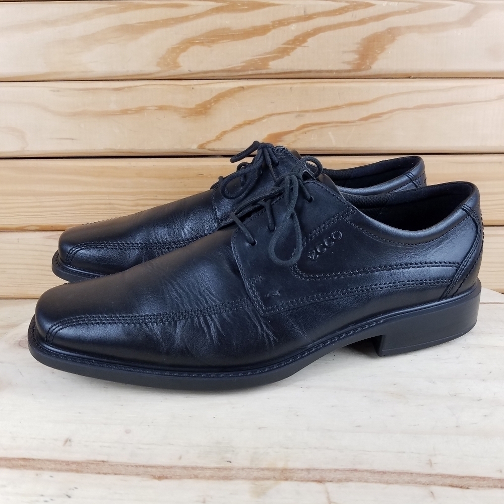 ECCO Black Leather 44 EUR Oxford Lace-up Dress Shoes Formal Business Shock Point